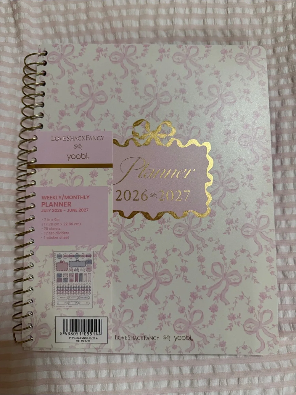 LoveShackFancy Pink Bow Floral Planner & matching Ruffle Accessory Pouch NWT